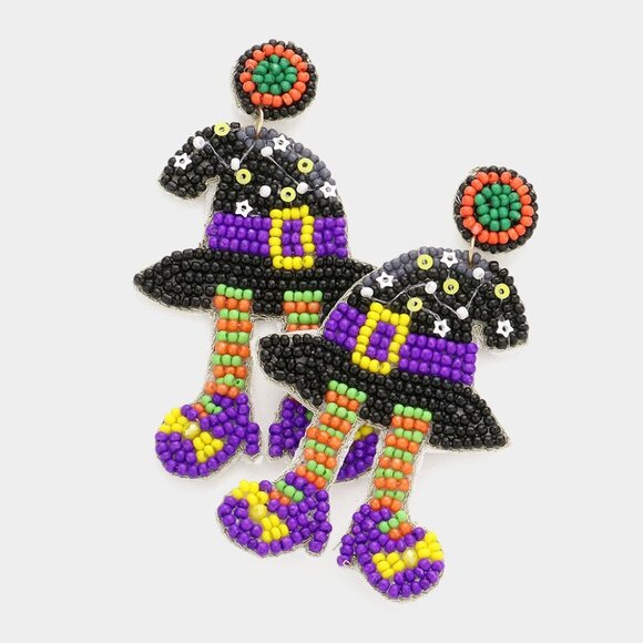 Beaded Witch Hat Legs Earrings - Picture 1 of 1